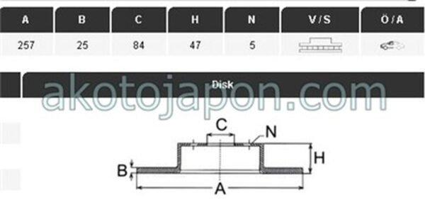 FREN DİSKİ ÖN HILUX 89-97 LN 85 2WD HIACE 257MM