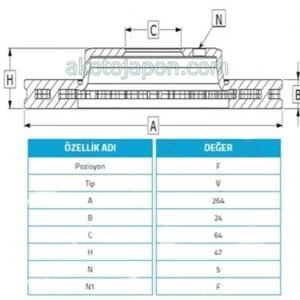 FREN DİSKİ ÖN 626 88-91 265MM 5 BİJON