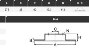 FREN DİSKİ ÖN COROLLA 06-13 AURIS 07-13 1,4 D4D RAV4 00-05 (DİZEL) 275MM